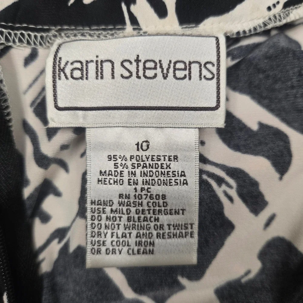Karin Stevens Black White Abstract Geometric Print Short‎ Sleeve Midi Dress 10